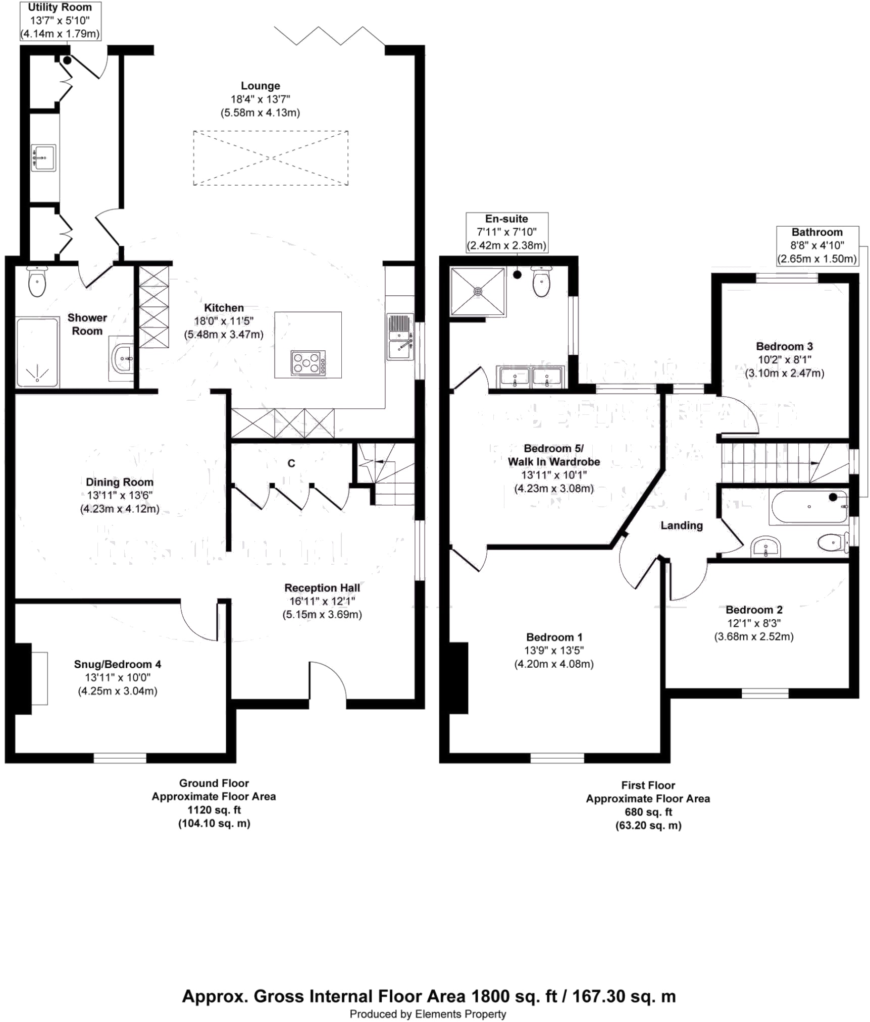 Floor plan of Brookview — ground and first floors, approximately 1,800 sq ft
