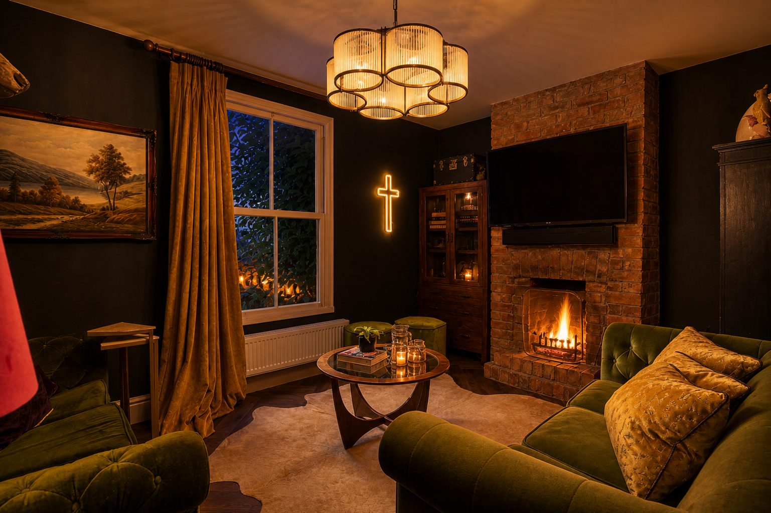 The snug with its working open fire and wood panelling